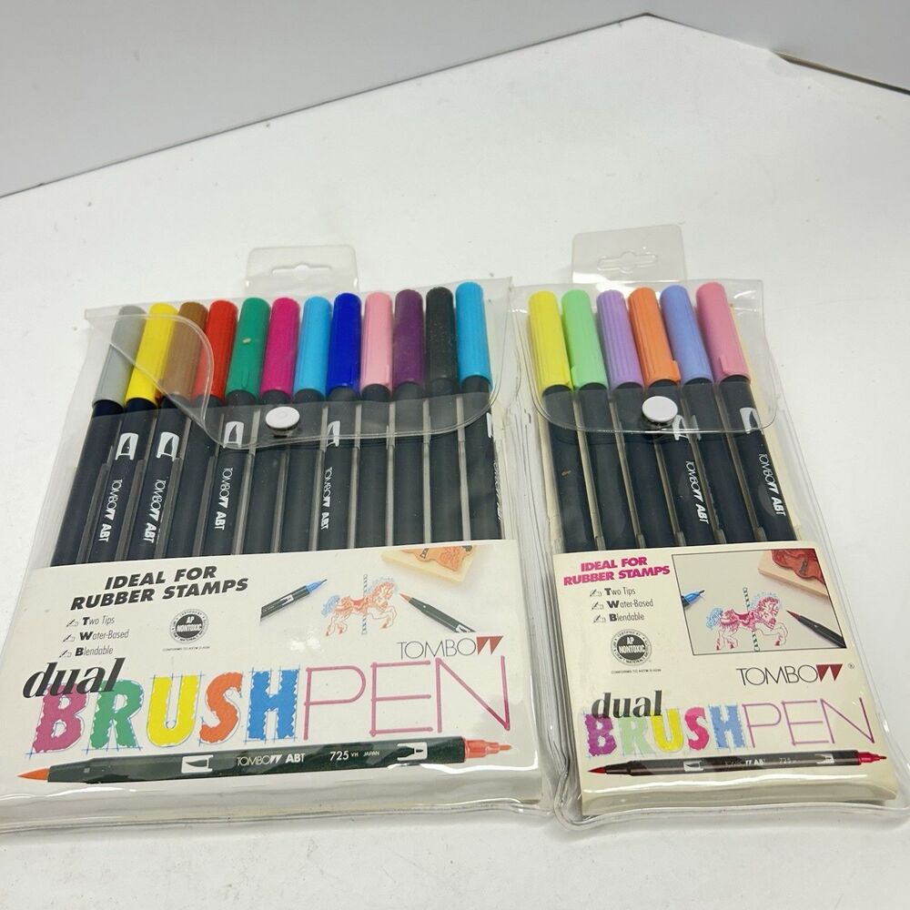 Vintage Tombow Dual Brush Pens Sealed Set Lot of 2 Ideal for Rubber Stamps